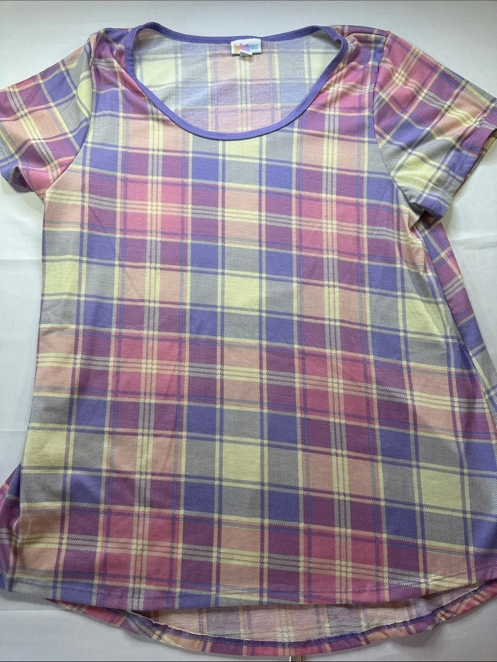 Lularoe Classic T Plaid Short Sleeve Top Purple & Pink XL